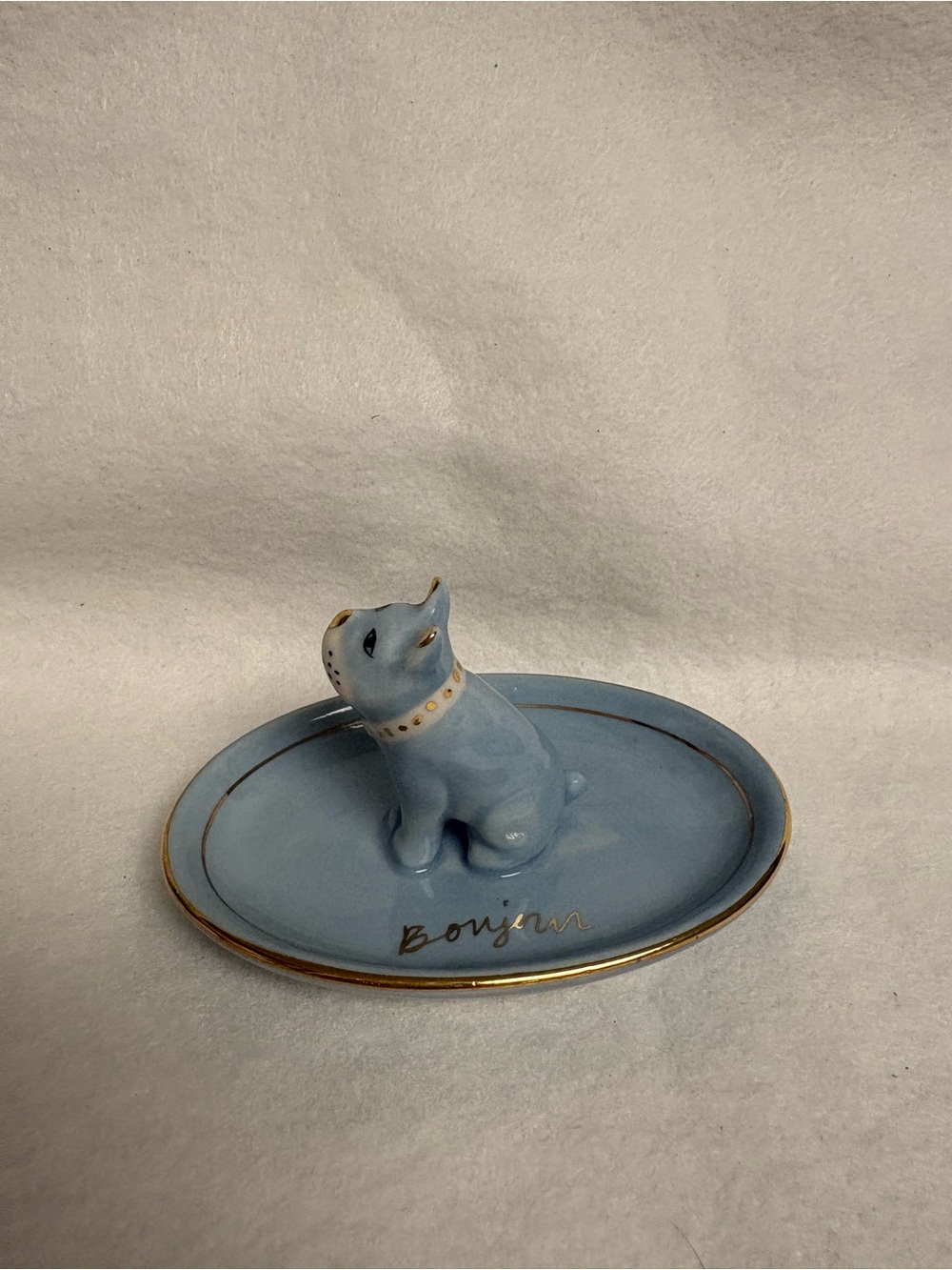 ANTHROPOLOGIE Bonjour French Bulldog Trinket Dish Blue Frenchie